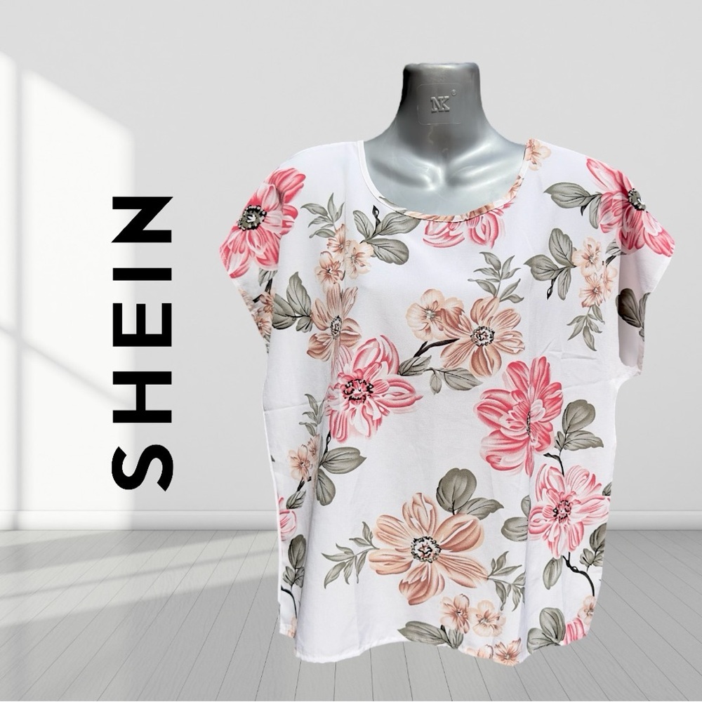 🌼3/$15🌼 Shein Womens Floral Pattern Short Sleeve Scoop Neck Blouse Size Large
